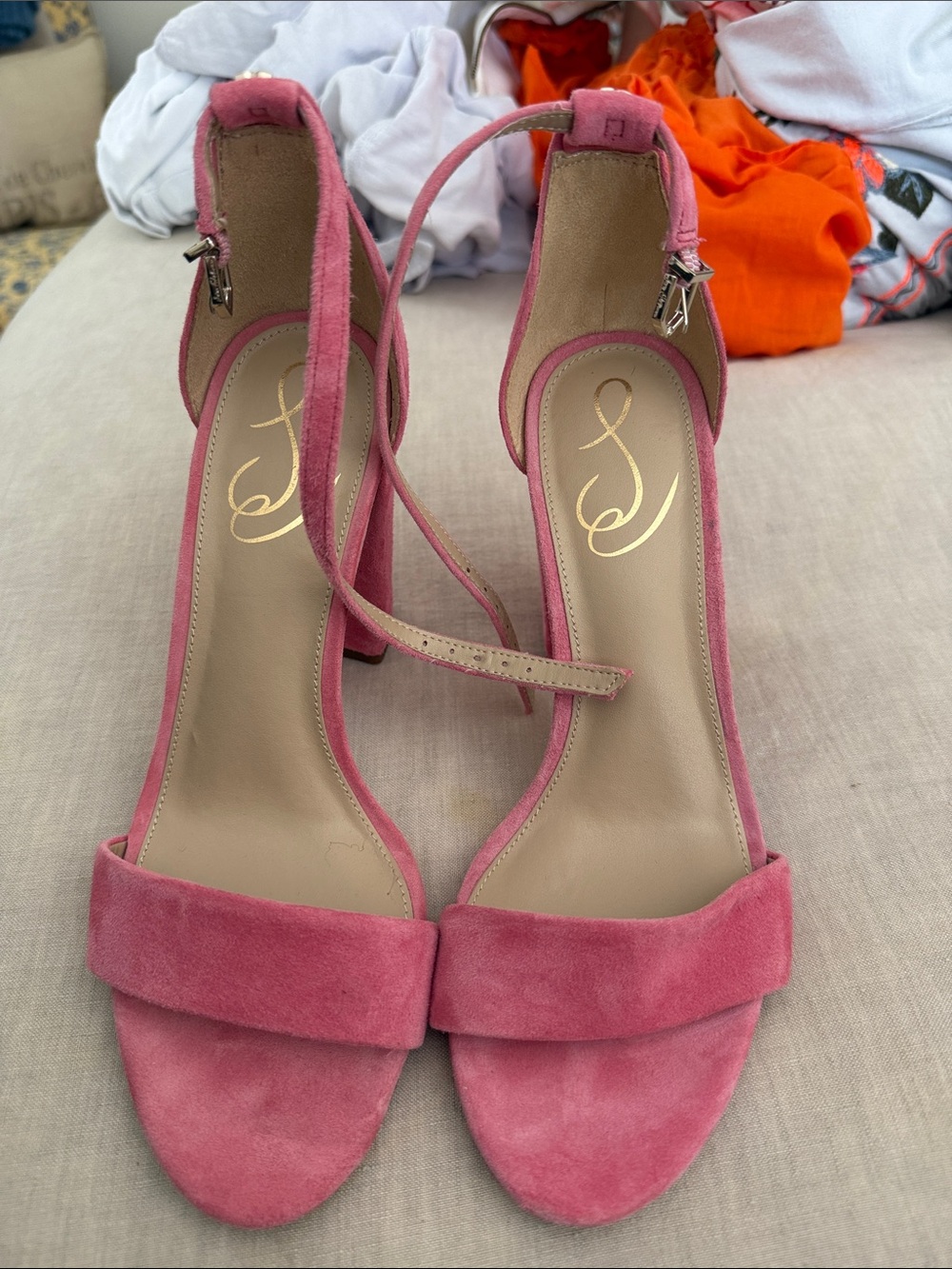 Sam Edelman Pink Suede Ankle-Strap Block Heels